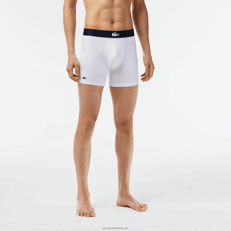 Lacoste krokodil taille lange stretch katoenen boxershort 3-pack 0828H1368 groen marineblauw wit p52 Heren