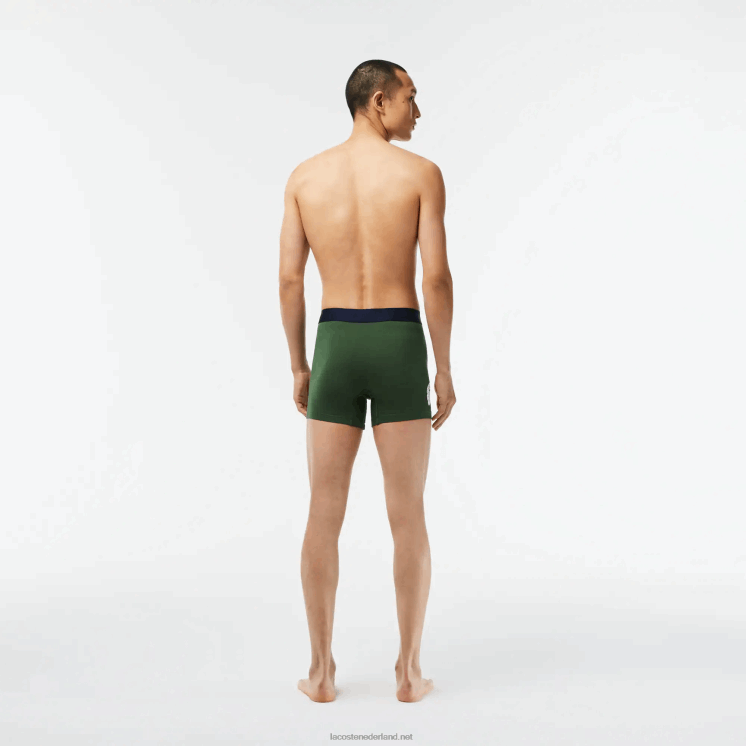 Lacoste krokodil taille lange stretch katoenen boxershort 3-pack 0828H1368 groen marineblauw wit p52 Heren