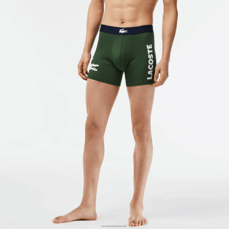 Lacoste krokodil taille lange stretch katoenen boxershort 3-pack 0828H1368 groen marineblauw wit p52 Heren
