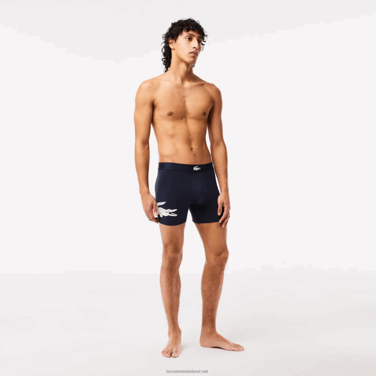Lacoste krokodil taille lange stretch katoenen boxershort 3-pack 0828H1369 wit grijs chine marineblauw bck Heren