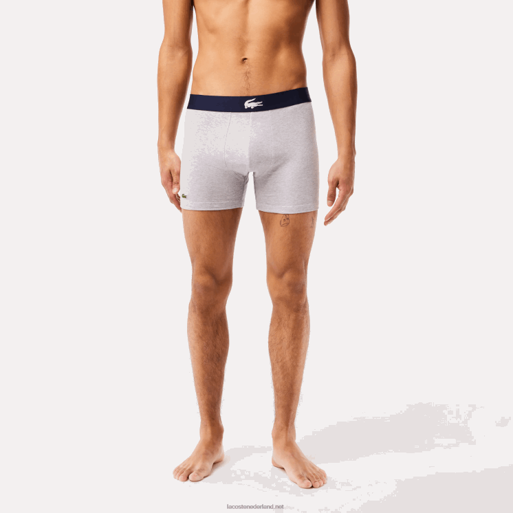 Lacoste krokodil taille lange stretch katoenen boxershort 3-pack 0828H1369 wit grijs chine marineblauw bck Heren
