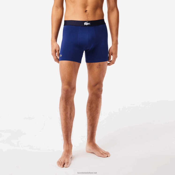 Lacoste krokodil taille lange stretch katoenen boxershort 3-pack 0828H1369 wit grijs chine marineblauw bck Heren