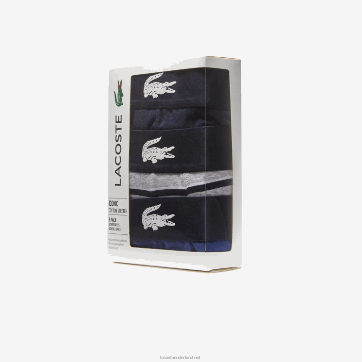 Lacoste krokodil taille lange stretch katoenen boxershort 3-pack 0828H1369 wit grijs chine marineblauw bck Heren