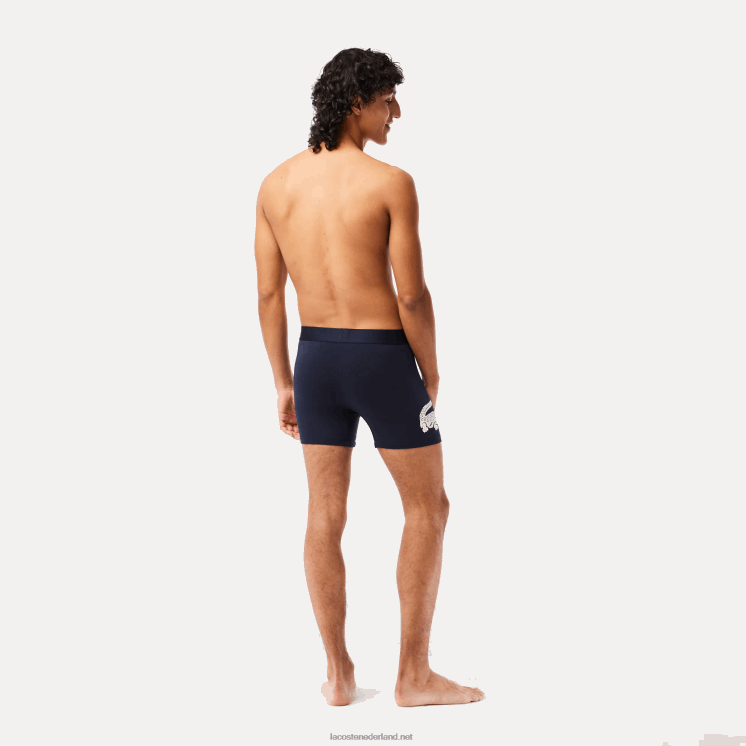 Lacoste krokodil taille lange stretch katoenen boxershort 3-pack 0828H1369 wit grijs chine marineblauw bck Heren