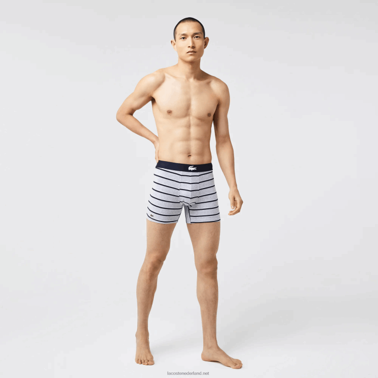 Lacoste krokodil taille lange stretch katoenen boxershort 3-pack 0828H1369 wit grijs chine marineblauw bck Heren