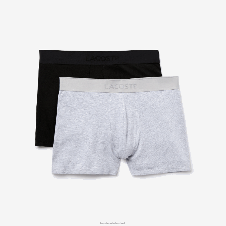 Lacoste l.12.12 piqué boxershorts 2-pack 0828H1616 zwart grijs chine snp Heren