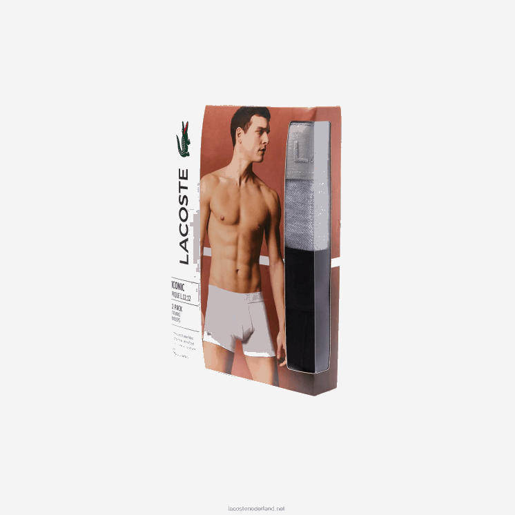 Lacoste l.12.12 piqué boxershorts 2-pack 0828H1616 zwart grijs chine snp Heren