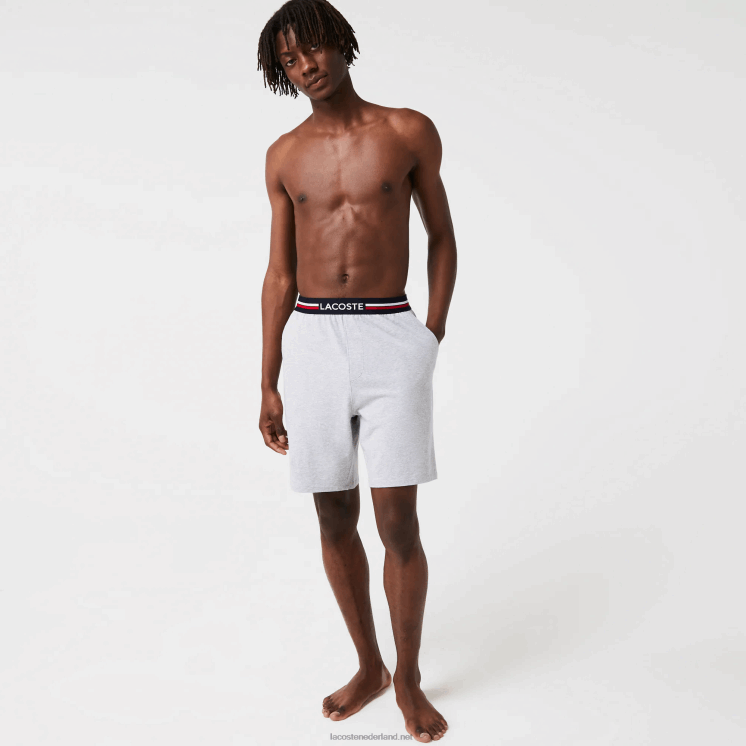 Lacoste lange boxershort met gestreepte taille 0828H1375 grijze chine ca Heren