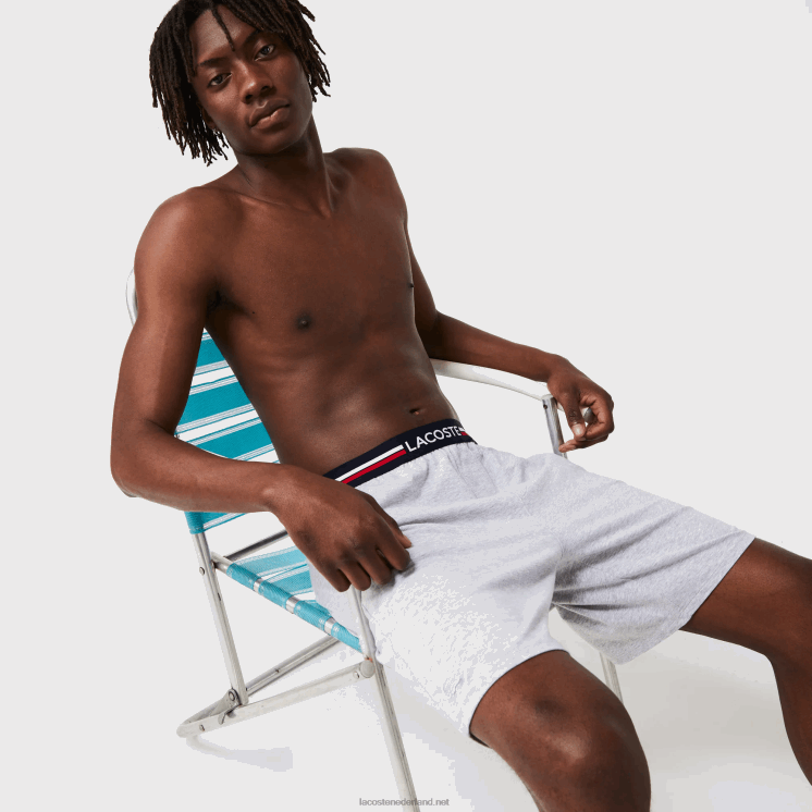 Lacoste lange boxershort met gestreepte taille 0828H1375 grijze chine ca Heren