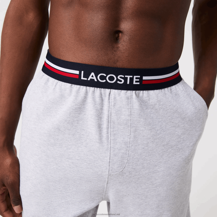 Lacoste lange boxershort met gestreepte taille 0828H1375 grijze chine ca Heren