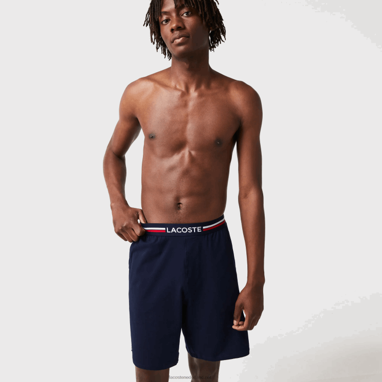 Lacoste lange boxershort met gestreepte taille 0828H1376 marineblauw 166 Heren