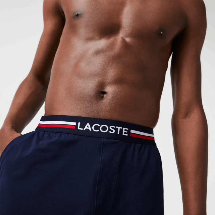 Lacoste lange boxershort met gestreepte taille 0828H1376 marineblauw 166 Heren