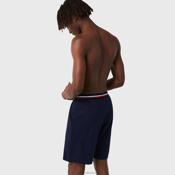 Lacoste lange boxershort met gestreepte taille 0828H1376 marineblauw 166 Heren