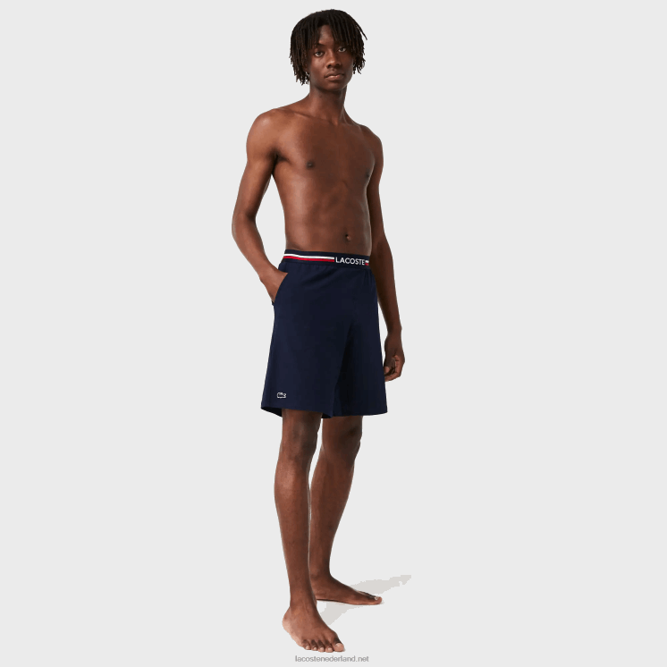 Lacoste lange boxershort met gestreepte taille 0828H1376 marineblauw 166 Heren