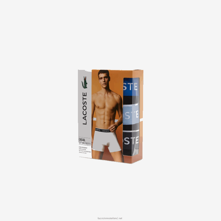 Lacoste lange katoenen boxershort 3-pack 0828H1415 zwart blauw donkergrijs b68 Heren