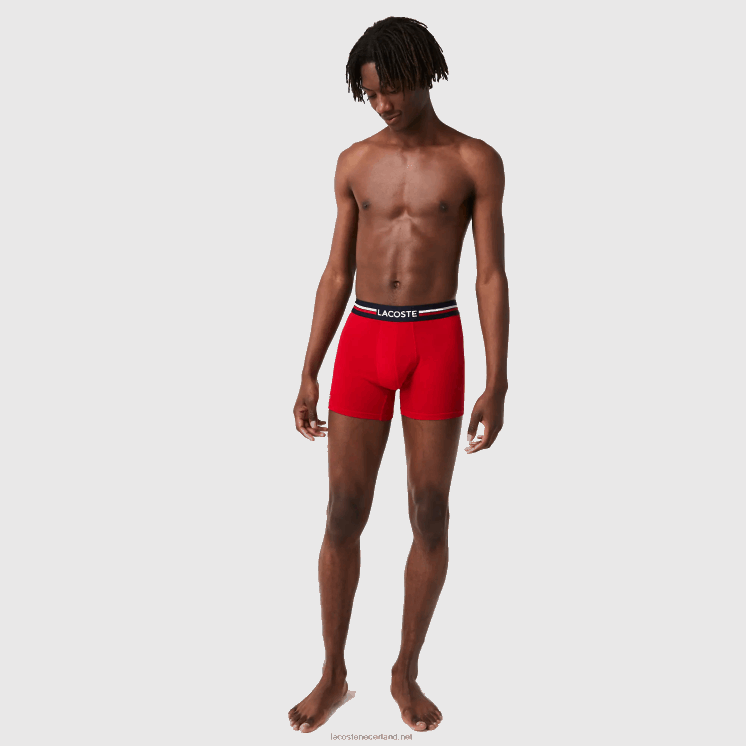 Lacoste lange katoenen boxershort 3-pack 0828H1420 marineblauw grijs chine rood w34 Heren