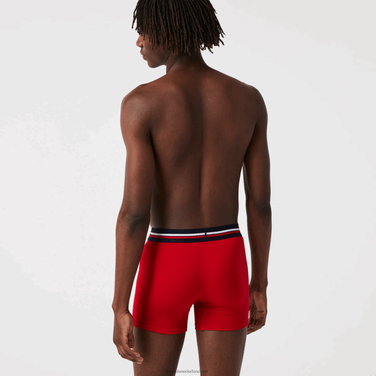Lacoste lange katoenen boxershort 3-pack 0828H1420 marineblauw grijs chine rood w34 Heren
