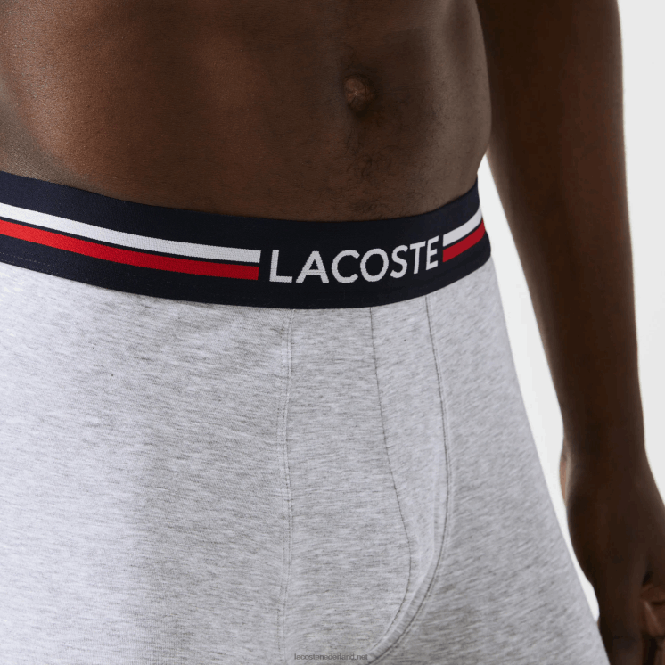 Lacoste lange katoenen boxershort 3-pack 0828H1420 marineblauw grijs chine rood w34 Heren