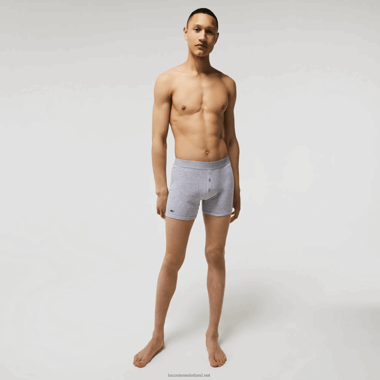 Lacoste lange katoenen boxershort met lettertaille, 3-pack 0828H1357 rood grijs chine marineblauw w46 Heren