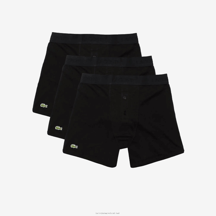 Lacoste lange katoenen boxershort met lettertaille, 3-pack 0828H1358 zwart 031 Heren
