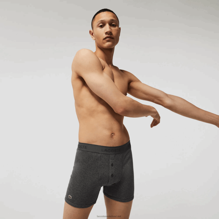 Lacoste lange katoenen boxershort met lettertaille, 3-pack 0828H1359 zwart grijs chine vfu Heren