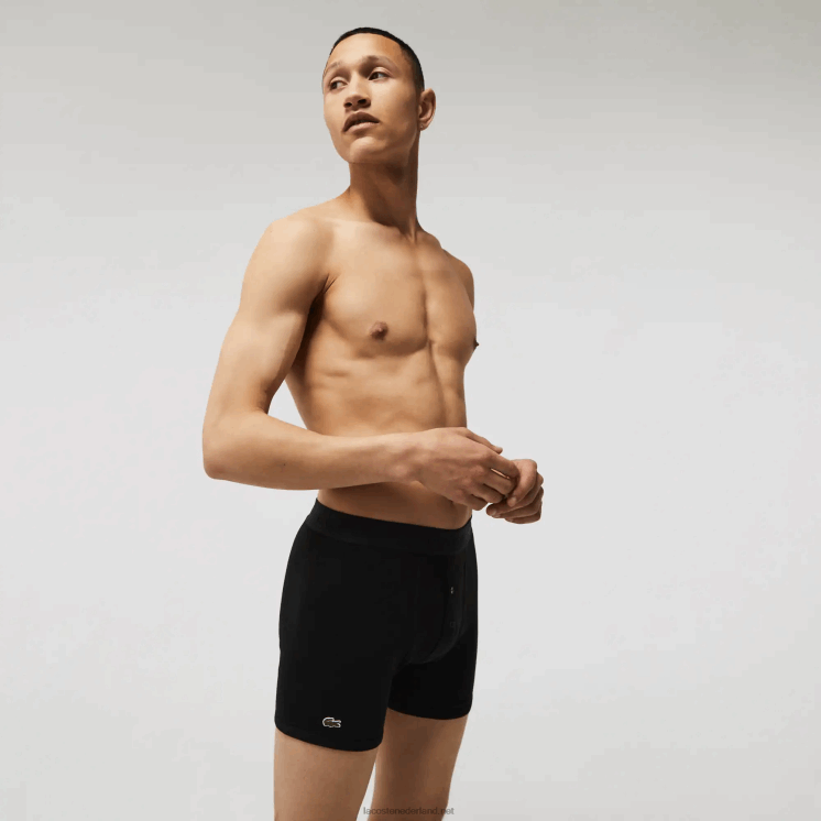 Lacoste lange katoenen boxershort met lettertaille, 3-pack 0828H1359 zwart grijs chine vfu Heren