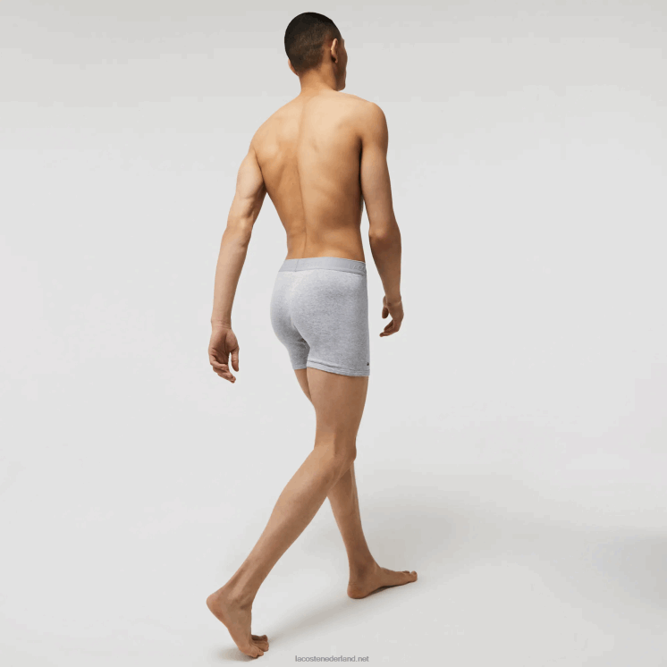 Lacoste lange katoenen boxershort met lettertaille, 3-pack 0828H1359 zwart grijs chine vfu Heren