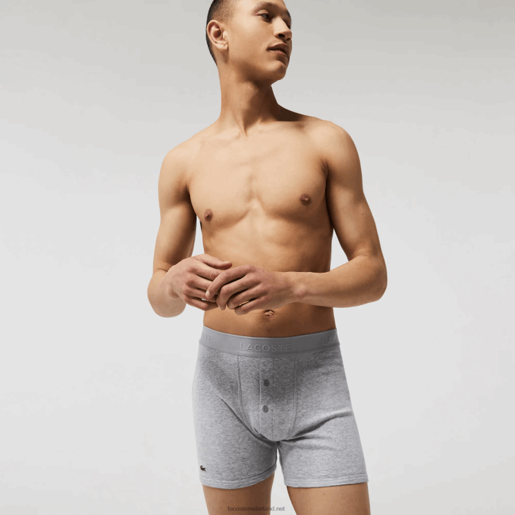 Lacoste lange katoenen boxershort met lettertaille, 3-pack 0828H1359 zwart grijs chine vfu Heren