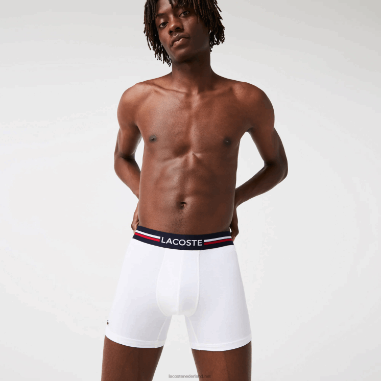 Lacoste lange stretch katoenen jersey boxershort 3-pack 0828H1424 marineblauw wit 525 Heren
