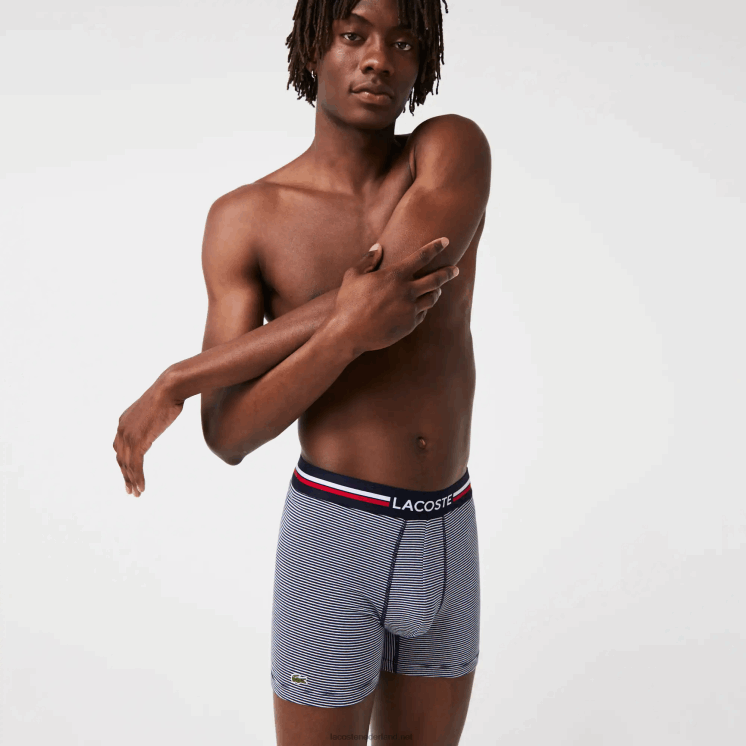 Lacoste lange stretch katoenen jersey boxershort 3-pack 0828H1424 marineblauw wit 525 Heren