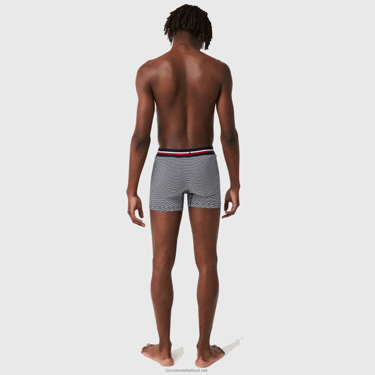 Lacoste lange stretch katoenen jersey boxershort 3-pack 0828H1424 marineblauw wit 525 Heren