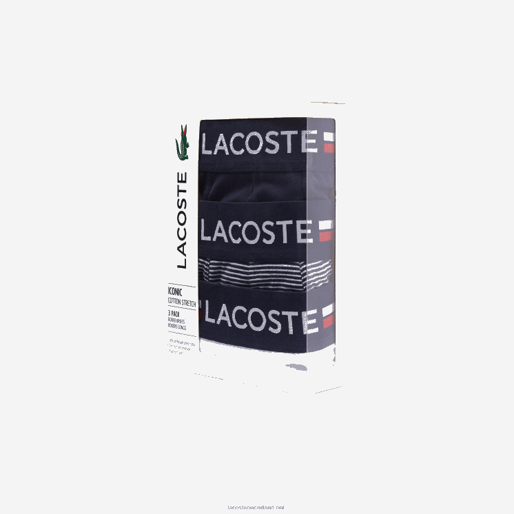Lacoste lange stretch katoenen jersey boxershort 3-pack 0828H1424 marineblauw wit 525 Heren
