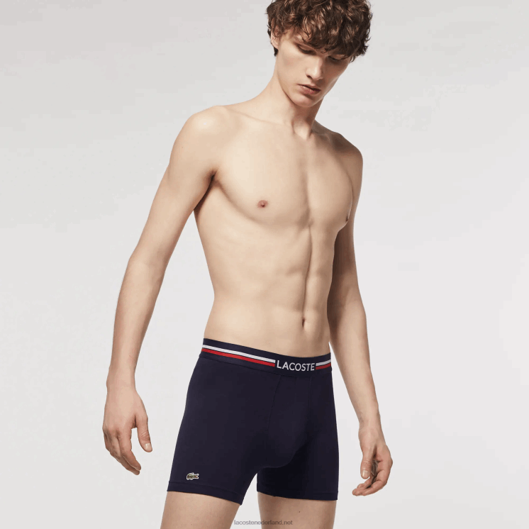 Lacoste lange stretch katoenen jersey boxershort 3-pack 0828H1424 marineblauw wit 525 Heren