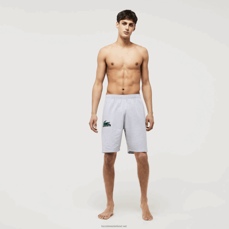 Lacoste loungeshort van velours krokodilkatoenfleece 0828H1479 grijs chine groen y9k Heren