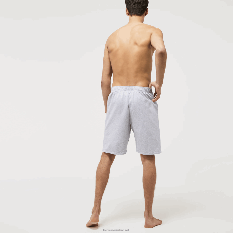 Lacoste loungeshort van velours krokodilkatoenfleece 0828H1479 grijs chine groen y9k Heren