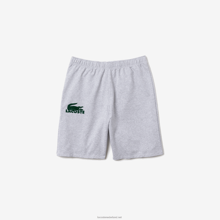 Lacoste loungeshort van velours krokodilkatoenfleece 0828H1479 grijs chine groen y9k Heren