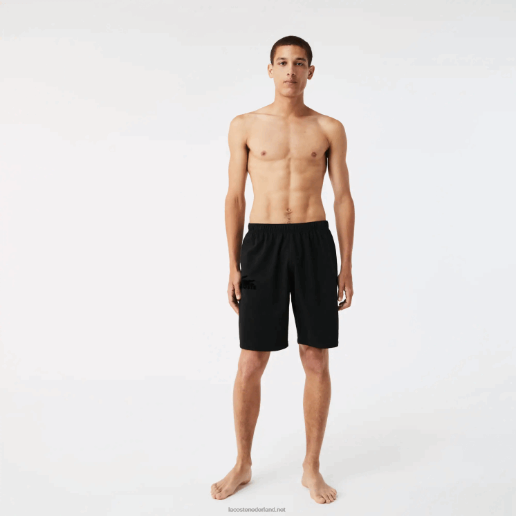 Lacoste loungeshort van velours krokodilkatoenfleece 0828H1480 zwart c31 Heren