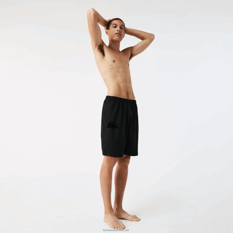Lacoste loungeshort van velours krokodilkatoenfleece 0828H1480 zwart c31 Heren