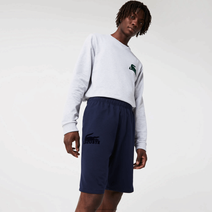 Lacoste loungeshort van velours krokodilkatoenfleece 0828H1481 marineblauw 423 Heren