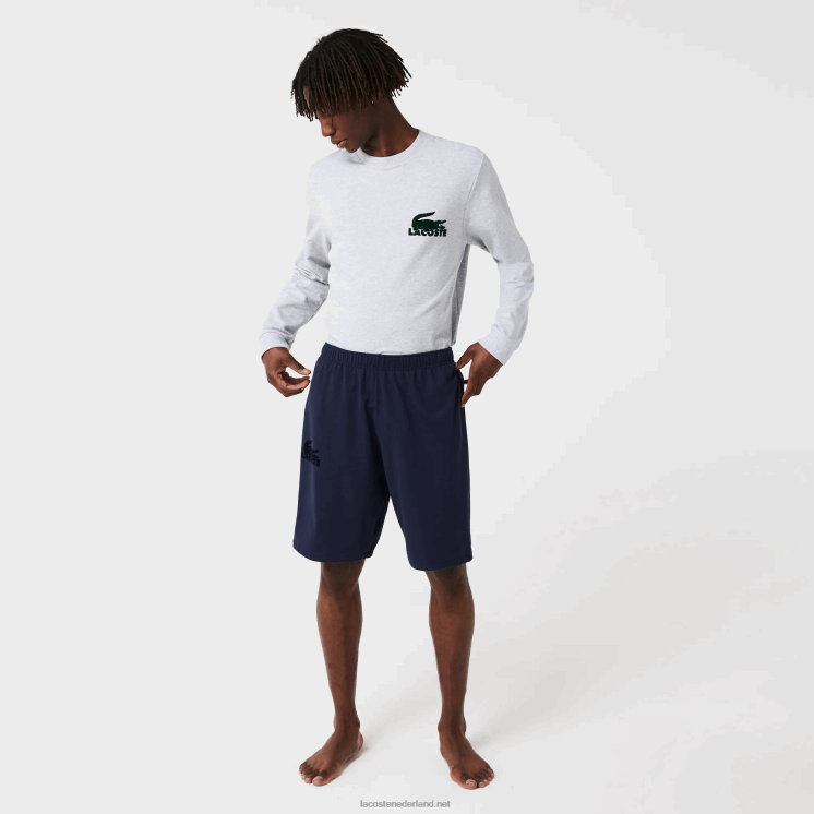 Lacoste loungeshort van velours krokodilkatoenfleece 0828H1481 marineblauw 423 Heren