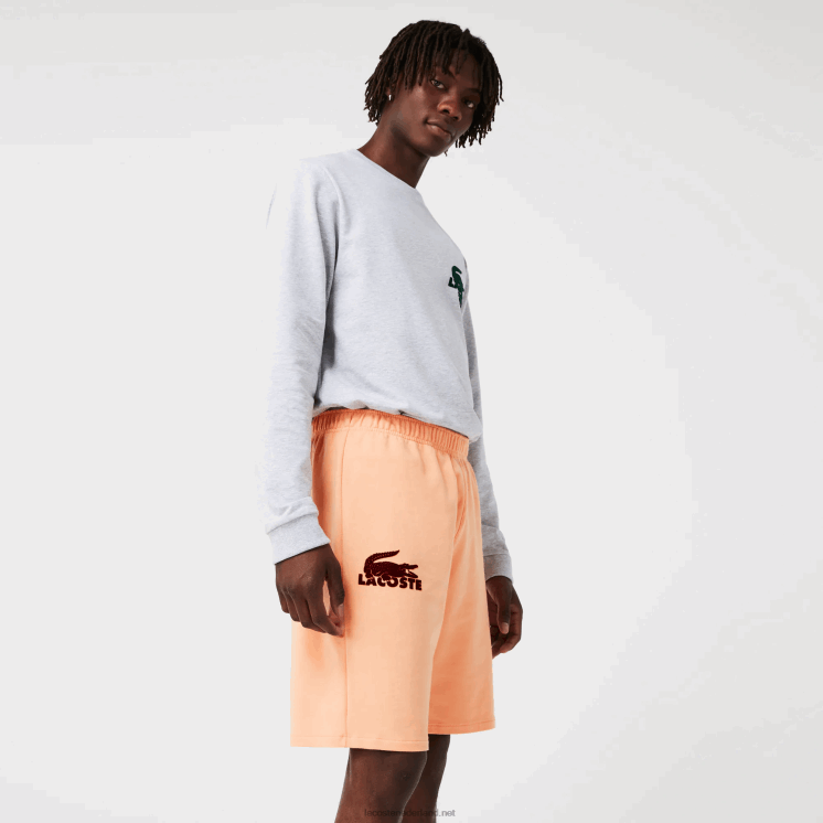 Lacoste loungeshort van velours krokodilkatoenfleece 0828H1482 lichtoranje bordeaux rz6 Heren