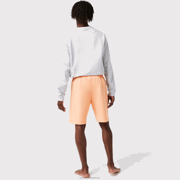 Lacoste loungeshort van velours krokodilkatoenfleece 0828H1482 lichtoranje bordeaux rz6 Heren