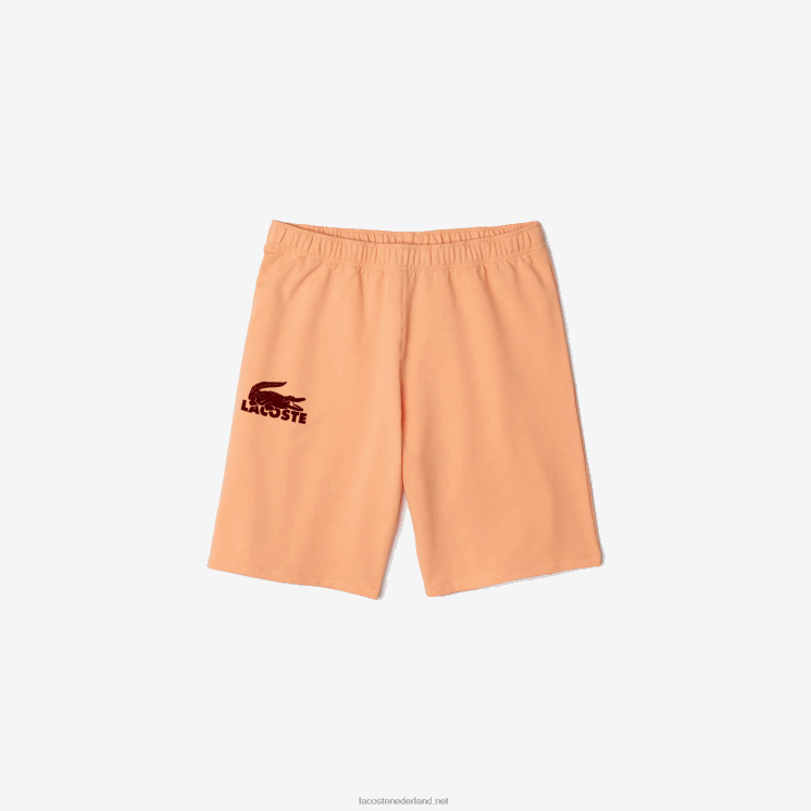 Lacoste loungeshort van velours krokodilkatoenfleece 0828H1482 lichtoranje bordeaux rz6 Heren