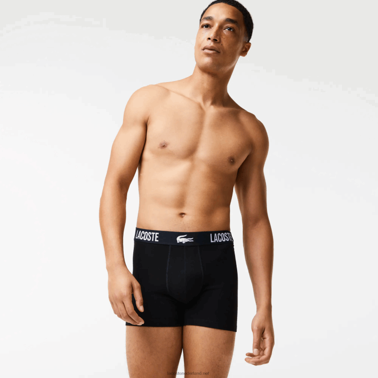 Lacoste merk contrast krokodil boxershort 3-pack 0828H1548 zwart rood wit tr2 Heren