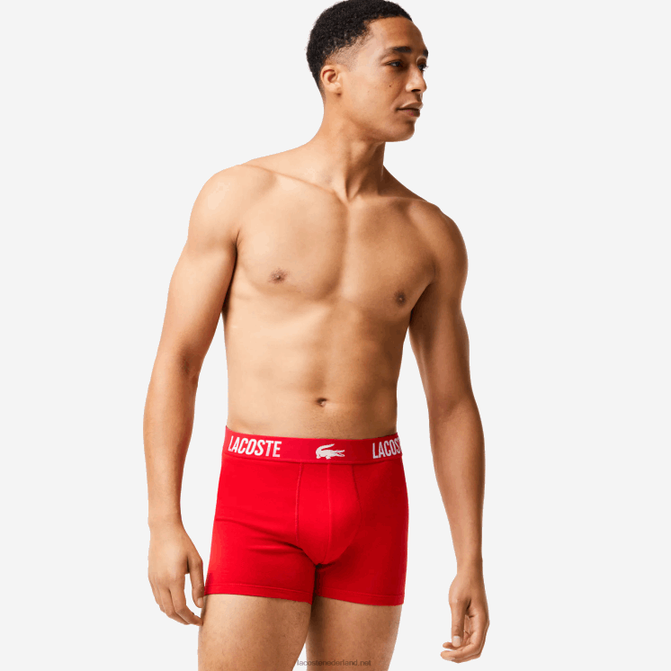 Lacoste merk contrast krokodil boxershort 3-pack 0828H1548 zwart rood wit tr2 Heren