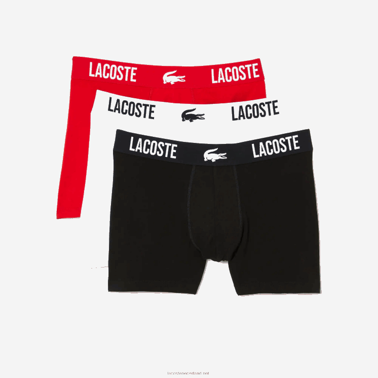 Lacoste merk contrast krokodil boxershort 3-pack 0828H1548 zwart rood wit tr2 Heren