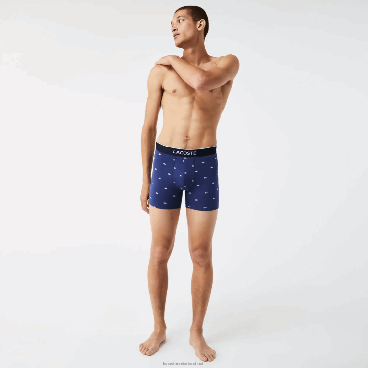 Lacoste merk taille lange stretch katoenen boxershort 3-pack 0828H1428 marineblauw grijs chine rood w3t Heren