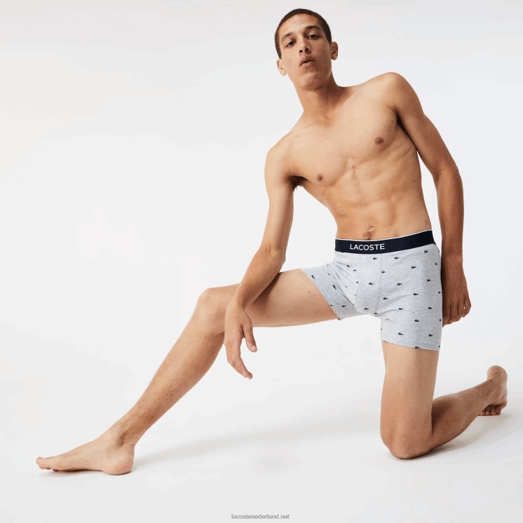 Lacoste merk taille lange stretch katoenen boxershort 3-pack 0828H1428 marineblauw grijs chine rood w3t Heren