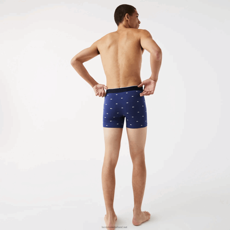 Lacoste merk taille lange stretch katoenen boxershort 3-pack 0828H1428 marineblauw grijs chine rood w3t Heren