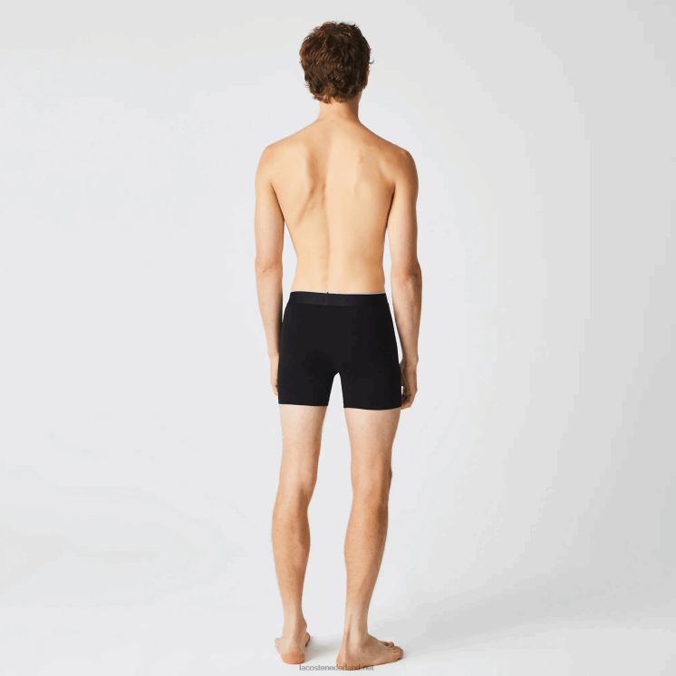 Lacoste merk taille lange stretch katoenen boxershort 3-pack 0828H1429 zwart grijs chine vdp Heren